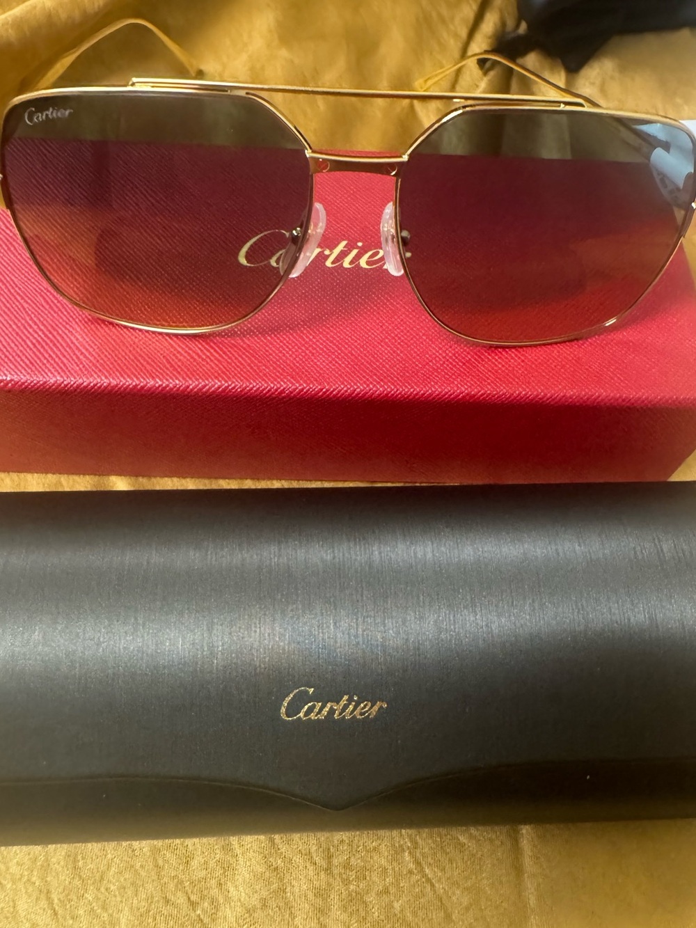 Cartier Gold Frame Sunglasses with Burgundy Gradient Lenses